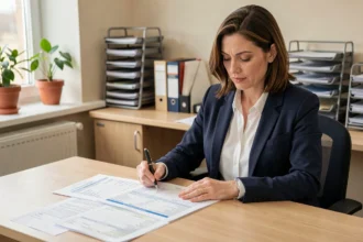 Attachée territoriale consultant la grille indiciaire de sa catégorie pour calculer son salaire net en 2026