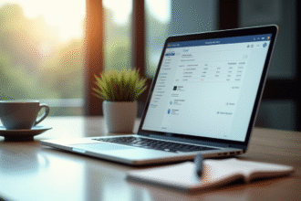 Bureau moderne avec ordinateur portable et cafe pour la productivite