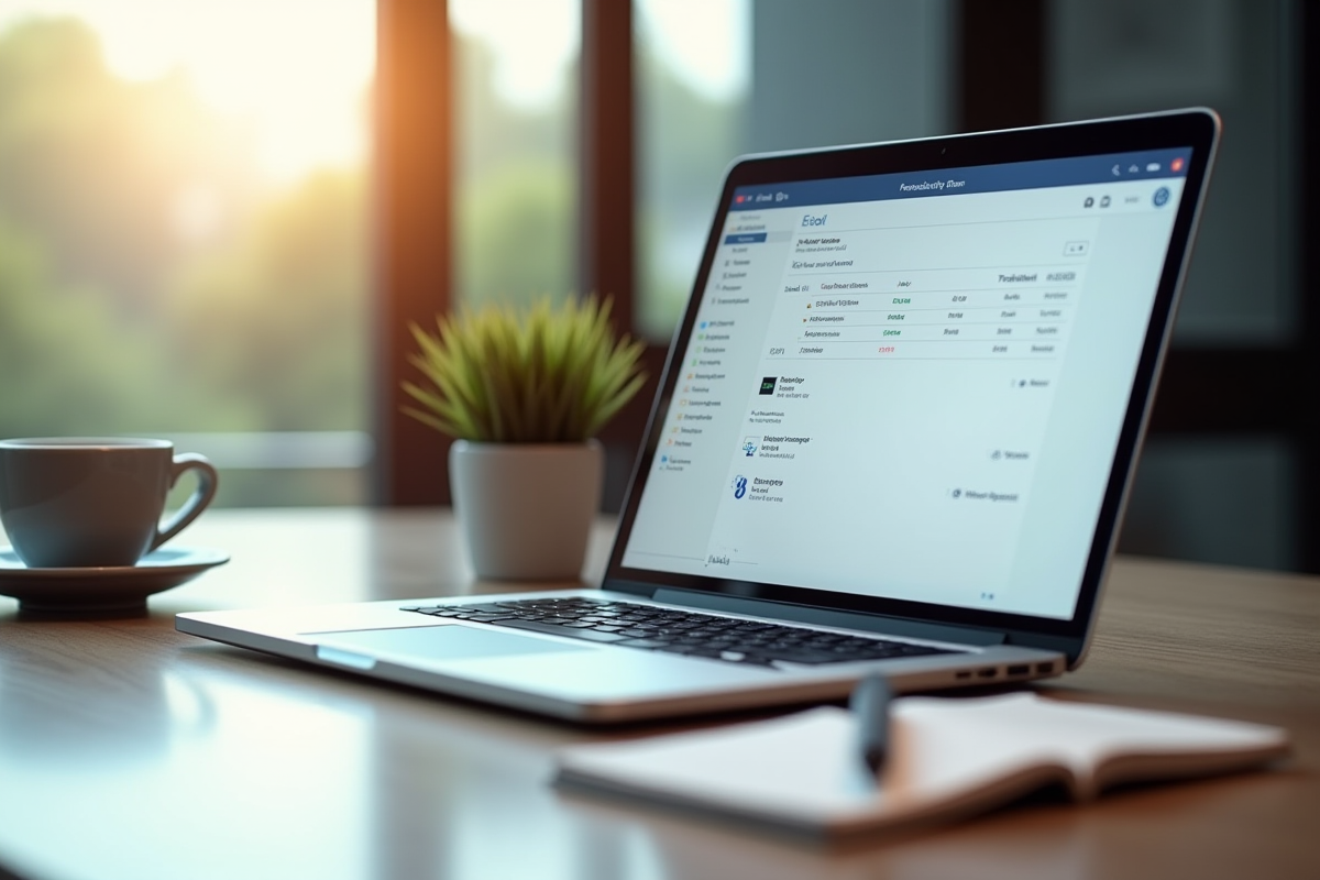 Bureau moderne avec ordinateur portable et cafe pour la productivite
