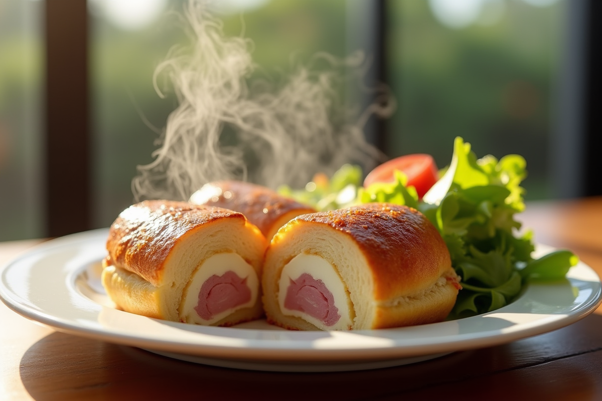 Cordon bleu tranché avec fromage fondu sur assiette blanche