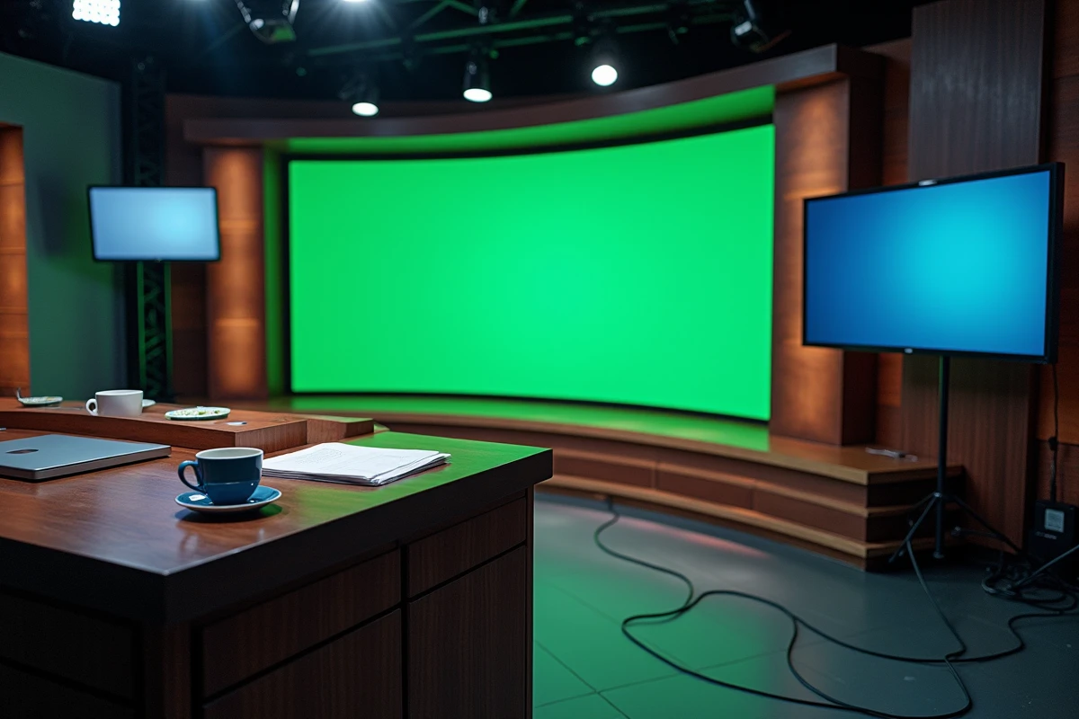 Coulisses d'un plateau de télévision français vide montrant la réalité des émissions médiatiques et le monde des animateurs vedettes