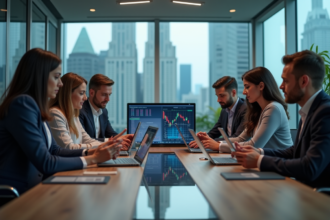 Groupe de professionnels fintech en réunion de travail