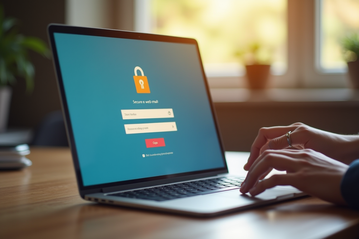 Espace de travail moderne avec tablette affichant un login sécurisé
