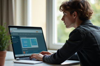 Étudiant concentré travaillant sur un ordinateur portable à l'université d'Orléans