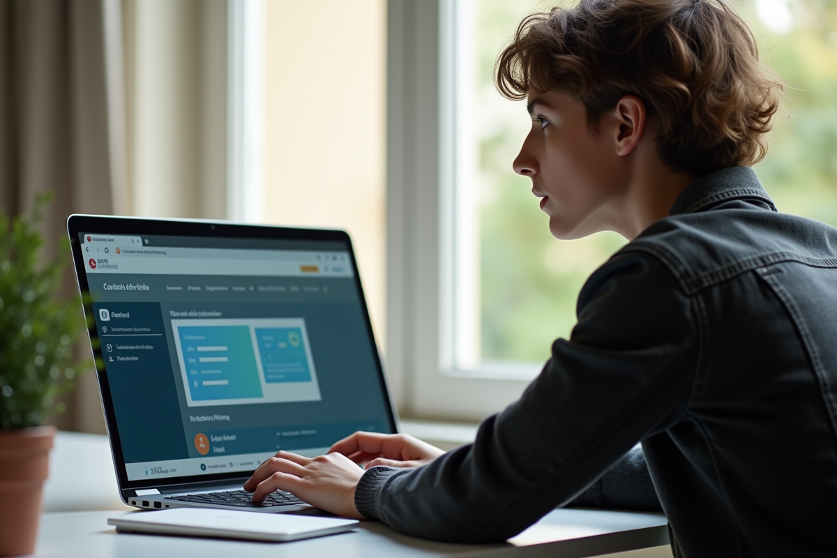 Étudiant concentré travaillant sur un ordinateur portable à l'université d'Orléans