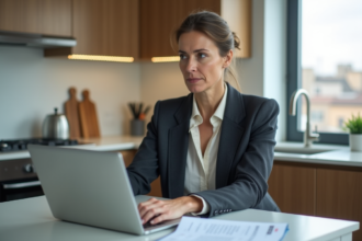 Femme d affaires dans un appartement moderne en train de revoir des documents immobiliers