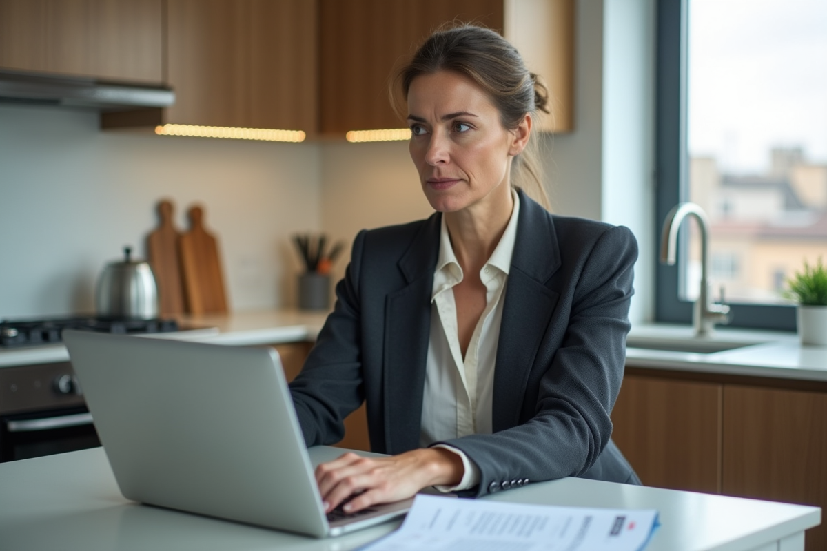 Femme d affaires dans un appartement moderne en train de revoir des documents immobiliers