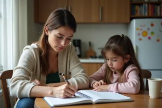 Femme et fille faisant leurs devoirs à la maison