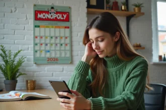 Jeune femme en vert consulte son smartphone dans un bureau
