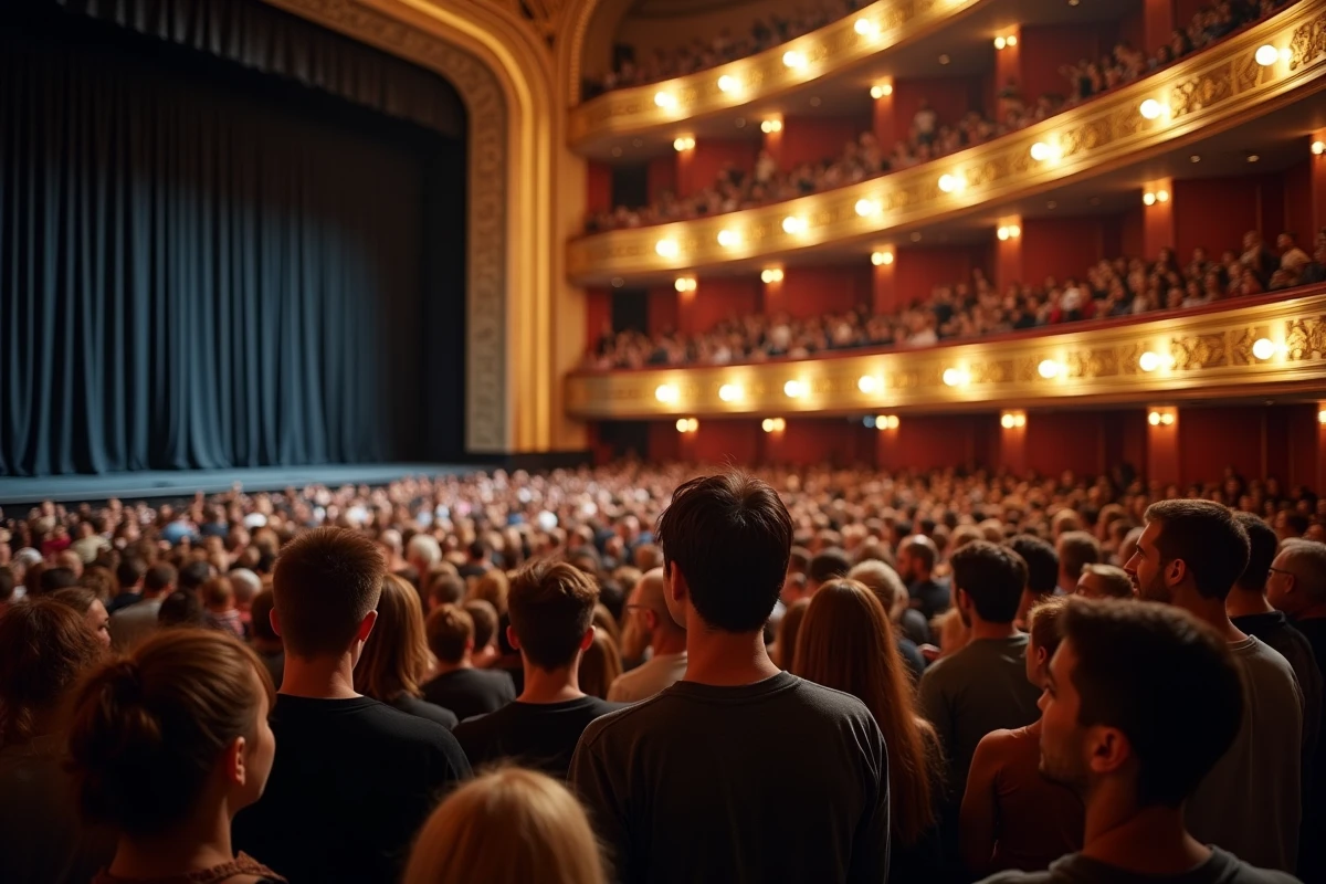 Fosse debout remplie de spectateurs lors d'un concert au Grand Rex avec balcons dorés en arrière-plan