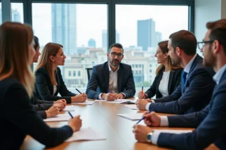 Groupe de managers en réunion à Lyon