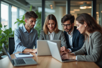 Groupe de professionnels collaborant dans un bureau moderne