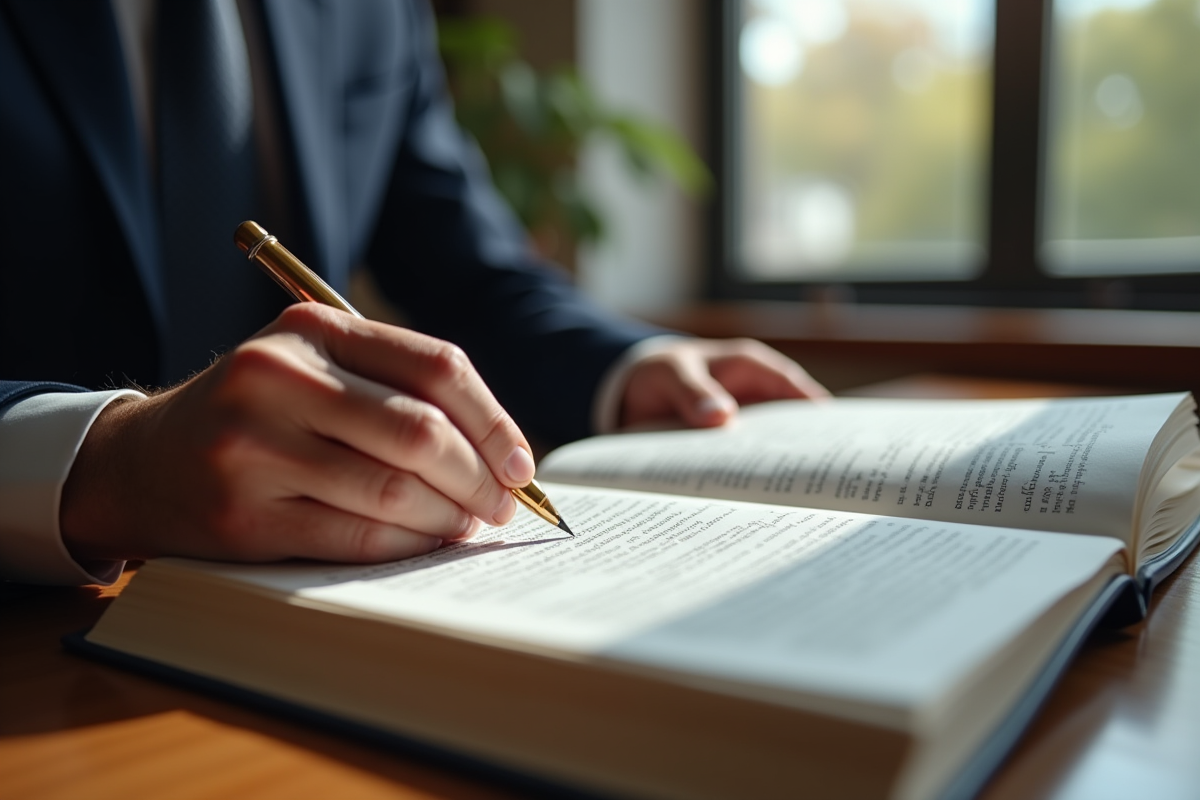 Main d’un juriste soulignant l’article 2224 dans un livre de droit