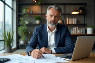 Homme d'affaires en costume dans un bureau moderne