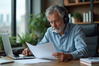 Homme d'affaires assis à son bureau en réunion