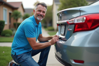 Homme installant une camera de recul sur sa voiture