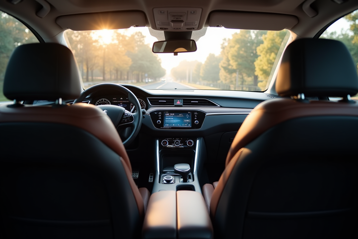 Intérieur de la Peugeot 508 SW vue du siège arrière avec tableau de bord