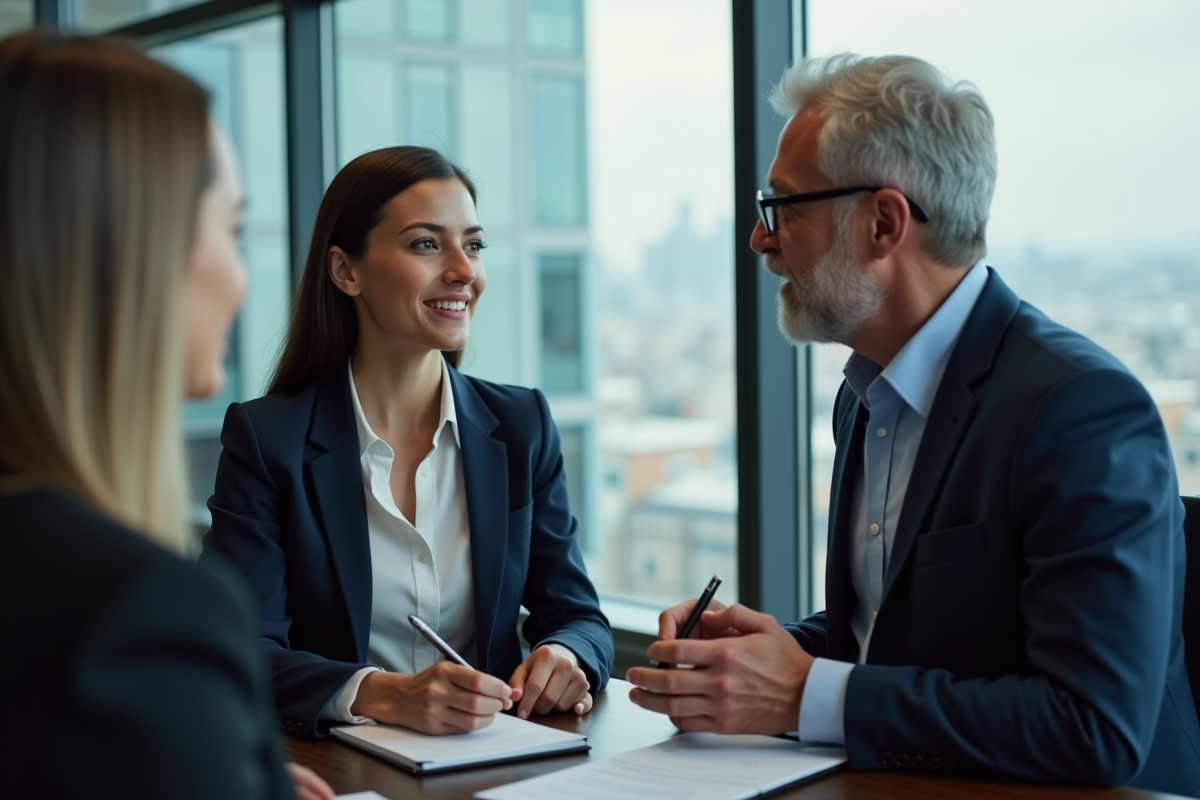 Jeune femme professionnelle en discussion avec un conseiller