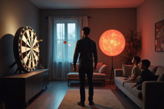 Personne prête à lancer un dart dans un salon moderne