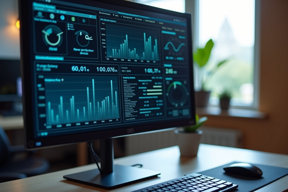 Ecran d ordinateur moderne affichant des statistiques de performance
