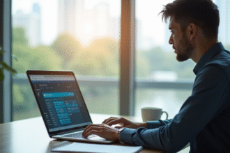 Professionnel utilisant un ordinateur portable pour formation en ligne