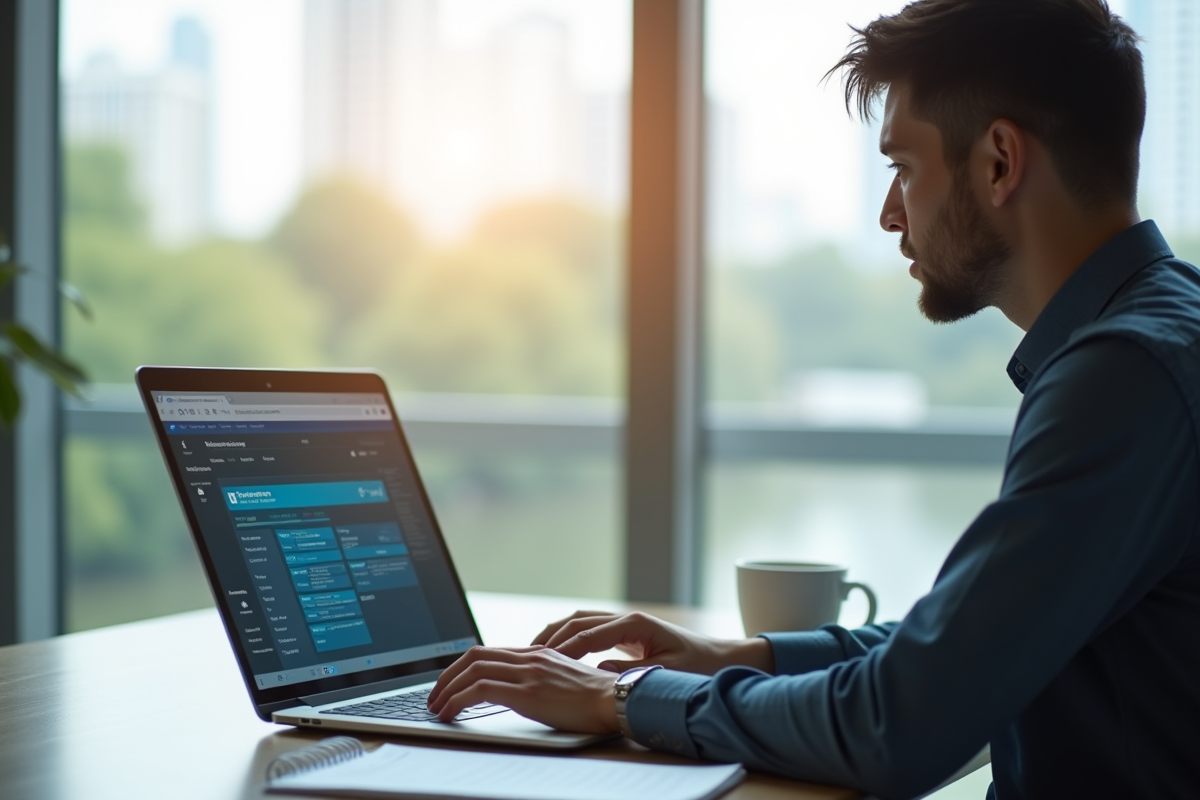 Professionnel utilisant un ordinateur portable pour formation en ligne