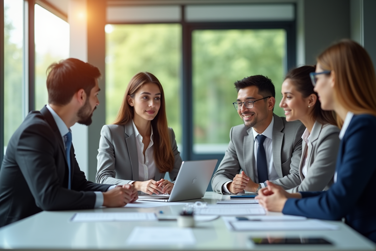 Groupe de professionnels en réunion collaborative