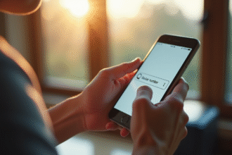 Personne utilisant un smartphone pour une recherche avec lumière naturelle