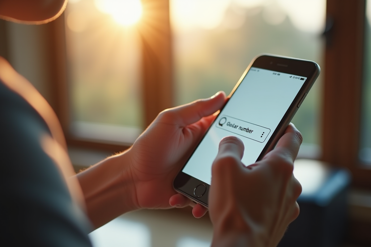 Personne utilisant un smartphone pour une recherche avec lumière naturelle