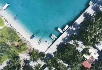 aerial photography of boats docked near shore